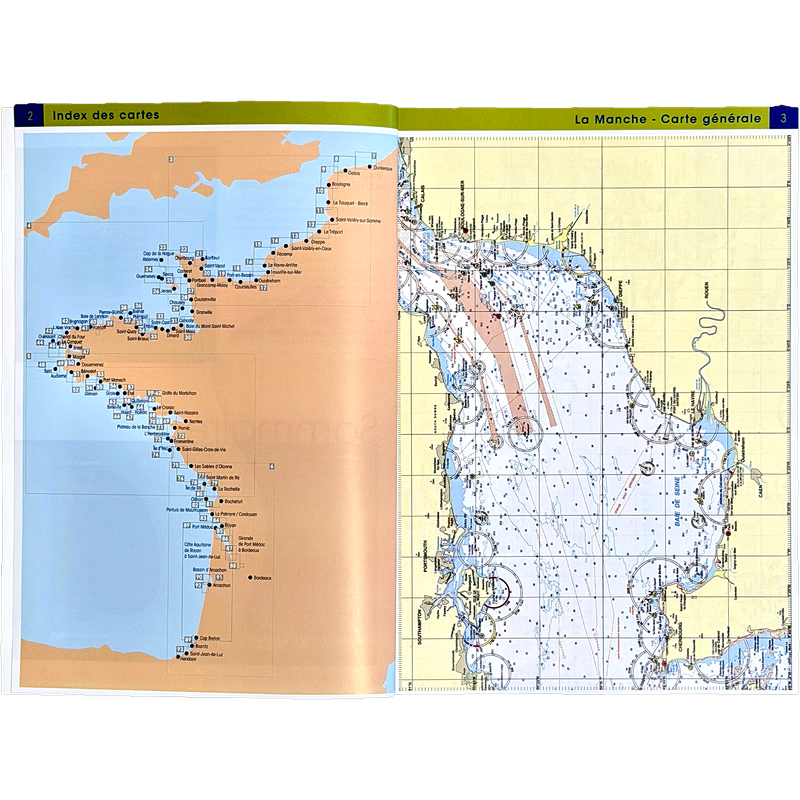 Index des cartes des côtes françaises et carte générale de la Manche du bloc marine 2027