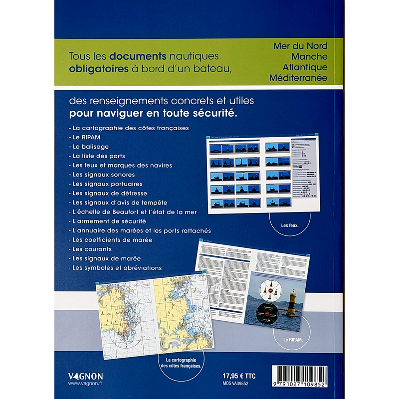 Quatrième de couverture du bloc marine Vagnon 2027 avec la liste des documents nautiques obligatoires
